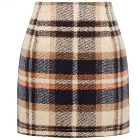 Women's High Waist Plaid Tight Pencil Wool Mini Skirt (Option: Khaki-XL)