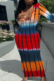 Women's V-neck Printed Casual Bag Hip Dress (Option: MU-S)
