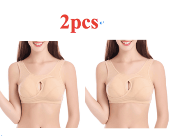Plus Size Women Bra Ladies Cotton Quake-Proof Underwear Sleep Tops No Buckles Non Wire Lingerie With Removable Padded (Option: Beige-3XL-2pcs)