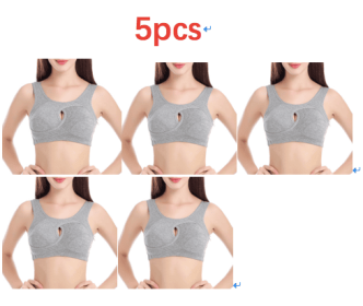 Plus Size Women Bra Ladies Cotton Quake-Proof Underwear Sleep Tops No Buckles Non Wire Lingerie With Removable Padded (Option: Grey-4XL-5pcs)