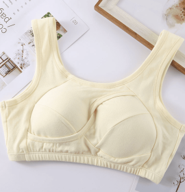 Plus Size Women Bra Ladies Cotton Quake-Proof Underwear Sleep Tops No Buckles Non Wire Lingerie With Removable Padded (Option: Yellow-M-1pcs)