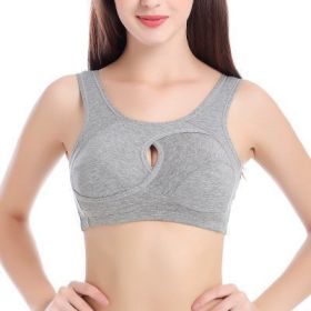 Plus Size Women Bra Ladies Cotton Quake-Proof Underwear Sleep Tops No Buckles Non Wire Lingerie With Removable Padded (Option: Grey-4XL-1pcs)
