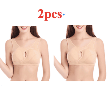 Plus Size Women Bra Ladies Cotton Quake-Proof Underwear Sleep Tops No Buckles Non Wire Lingerie With Removable Padded (Option: Beige-M-2pcs)
