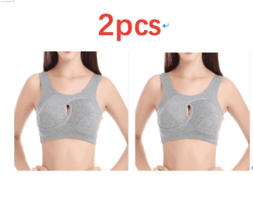 Plus Size Women Bra Ladies Cotton Quake-Proof Underwear Sleep Tops No Buckles Non Wire Lingerie With Removable Padded (Option: Grey-XXL-2pcs)