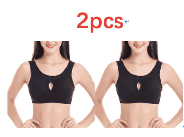 Plus Size Women Bra Ladies Cotton Quake-Proof Underwear Sleep Tops No Buckles Non Wire Lingerie With Removable Padded (Option: Black-M-2pcs)