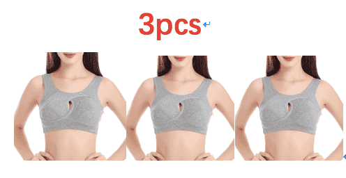 Plus Size Women Bra Ladies Cotton Quake-Proof Underwear Sleep Tops No Buckles Non Wire Lingerie With Removable Padded (Option: Grey-3XL-3pcs)