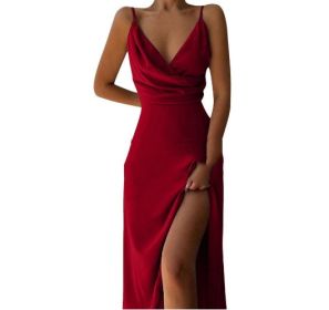 V-neck Slit Sling Dress Summer Fashion Sexy Slim Suspender Dresses For Women Clothing (Option: 9color-S)