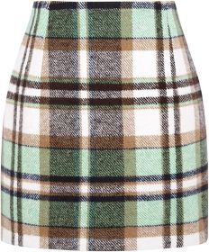 Women's High Waist Plaid Tight Pencil Wool Mini Skirt (Option: Light Green Grid-S)