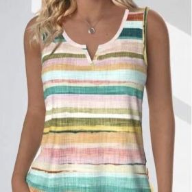 Ladies' V-neck Tie Dye Sleeveless Rainbow Colored Striped Print Proud Moon Tank Top Vest (Option: MU-S)