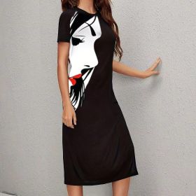 Ladies' Fashionable Printed Solid Color Slim Fit Side Slit Dress (Option: Black-S)