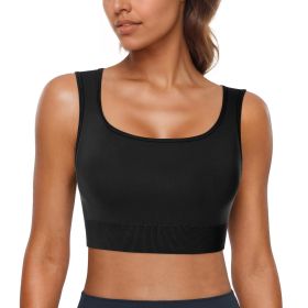Womens Sport Bras Removable Padded Workout Yoga Gym Running Crop Tank Top (Option: Black-S)