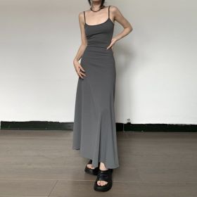 Female Summer Hot Girl Slim Fit Long Dress (Option: Gray-S)