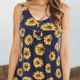 Ladies' Sunflower Print Casual Elegant Style Button Knit Detail Fashionable Vest (Option: PBL-XL)