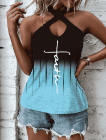 Ladies' Printed Backless Chest Hollow Hanging Neck Fashionable Casual Camisole Top (Option: MU-S)
