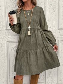 Women's Casual Solid Color Ruffle Sleeve Midi Dress Spring And Autumn (Option: L)