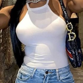 Women's Solid Color Neck Tie Sexy Versatile Camisole Vest (Option: White-S)