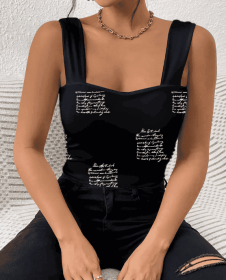 Ladies' V-neck Printed Fashionable Casual Camisole Vest (Option: Black-S)