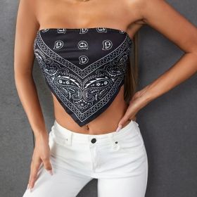 Ladies' Sexy Crop Top With Exposed Shoulders And Vacation Style Strapless Top (Option: Black-XXL)
