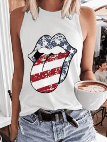 Ladies' Lip Print Fashionable Off Shoulder Casual Vest (Option: White-S)
