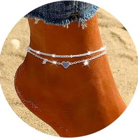 Fashion Heart-shaped Zircon Anklet Women's Waterproof Simple Heart-shaped (Color: Silver)