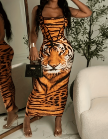 Ladies' Tiger Print Slim Fit Casual Dress (Option: MU-S)