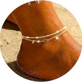 Fashion Heart-shaped Zircon Anklet Women's Waterproof Simple Heart-shaped (Color: Gold)