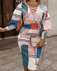 Ladies' Fashionable Casual Printed Dress (Option: Pink-S)