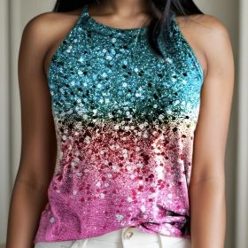 Ladies' Sequined Off Shoulder Printed Fashionable Casual Camisole Vest (Option: MU-XL)