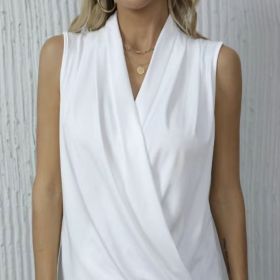 Women's Solid Color V-neck Off Shoulder Fashionable Versatile Camisole Vest (Option: White-XL)