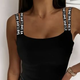 Ladies' Fashionable And Elegant Solid Color Sleeveless Tank Top (Option: Black-M)