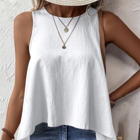 Women's Solid Color Sleeveless Casual Irregular Vest Top (Option: White-XXL)