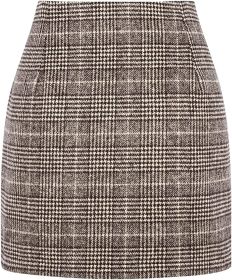 Women's High Waist Plaid Tight Pencil Wool Mini Skirt (Option: Light Brown Grid-S)