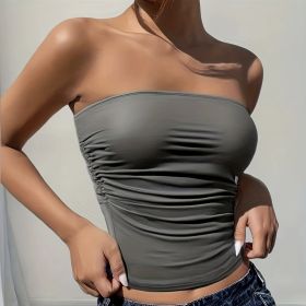 Ladies' Spring And Summer Gray Solid Color Strapless Off Shoulder One Shoulder Casual Versatile Vest Top (Option: Grey-S)