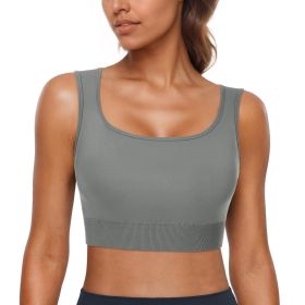 Womens Sport Bras Removable Padded Workout Yoga Gym Running Crop Tank Top (Option: Grey-S)