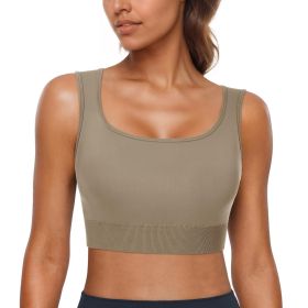 Womens Sport Bras Removable Padded Workout Yoga Gym Running Crop Tank Top (Option: Coffee-S)