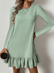 Ladies' Solid Color Lace A-list Casual Long Sleeved Dress (Option: Green-S)