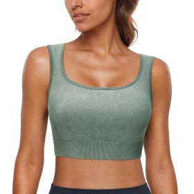 Womens Sport Bras Removable Padded Workout Yoga Gym Running Crop Tank Top (Option: White Green-S)