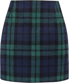 Women's High Waist Plaid Tight Pencil Wool Mini Skirt (Option: Black And Green-S)