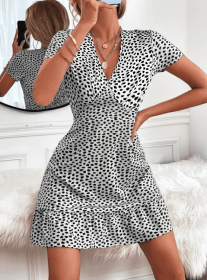 Ladies' V-neck Printed Fashionable A-list Dress (Option: White-XXL)