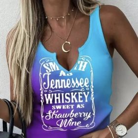 Ladies' Colorful Gradient Letter Print V-neck Casual Versatile Fashion Vest (Option: MU-XXL)
