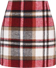 Women's High Waist Plaid Tight Pencil Wool Mini Skirt (Option: Red Lattice-S)