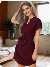 V-neck Short Sleeve Dress With Belt Summer Fashion Bowknot Dresses For Women Clothing (Option: Wine Red-L)