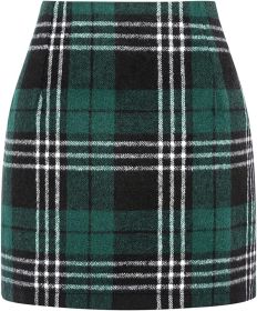 Women's High Waist Plaid Tight Pencil Wool Mini Skirt (Option: Dark Green-M)