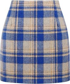 Women's High Waist Plaid Tight Pencil Wool Mini Skirt (Option: Dream Blue-L)