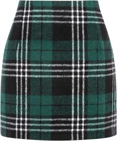 Women's High Waist Plaid Tight Pencil Wool Mini Skirt (Option: Dark Green-L)