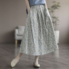 Artistic Floral Washed Cotton Sweet Neighbor's Beautiful Printed Skirt (Option: Little Blue Flowers-XL)