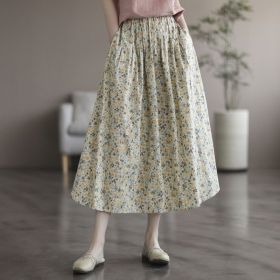 Artistic Floral Washed Cotton Sweet Neighbor's Beautiful Printed Skirt (Option: Little Yellow Flower-XL)