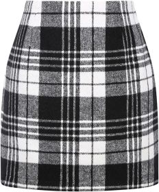 Women's High Waist Plaid Tight Pencil Wool Mini Skirt (Option: Black And White Plaid-L)
