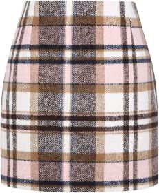Women's High Waist Plaid Tight Pencil Wool Mini Skirt (Option: Pink Plaid-L)