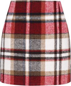 Women's High Waist Plaid Tight Pencil Wool Mini Skirt (Option: Red Lattice-L)
